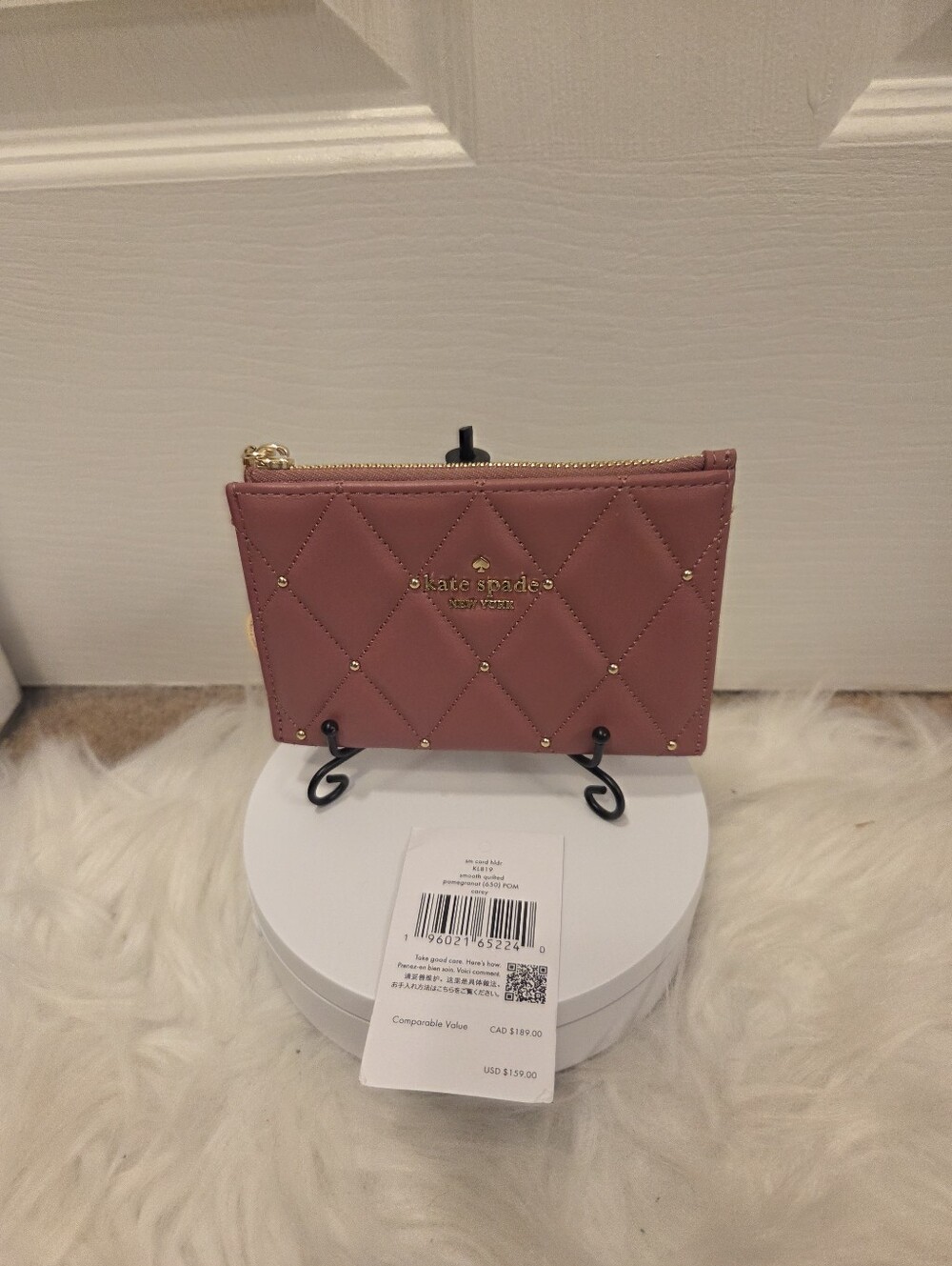 Kate Spade NWT Carry Quilted Rose Pink Card Holder with Gold Hardware